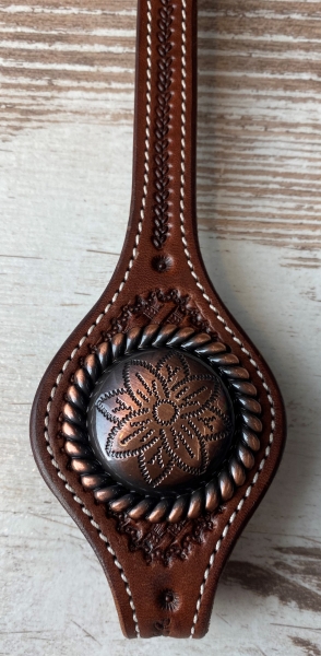 Rope Edge Flower Engraved Concho copper 1 3/4